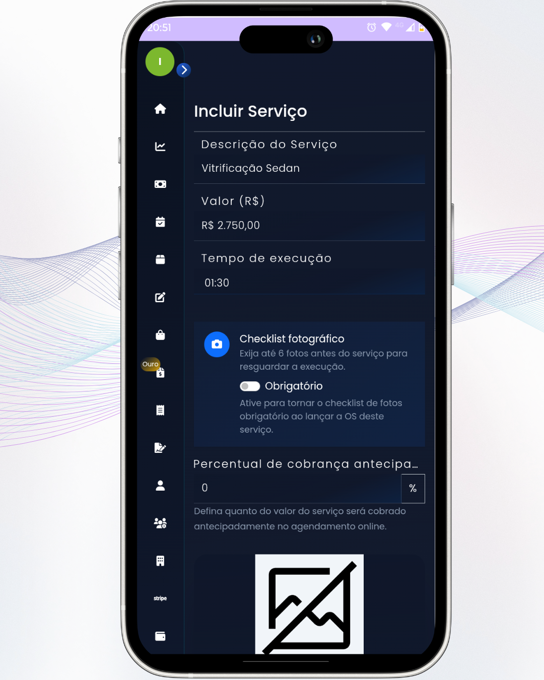 Cadastre serviços e valores