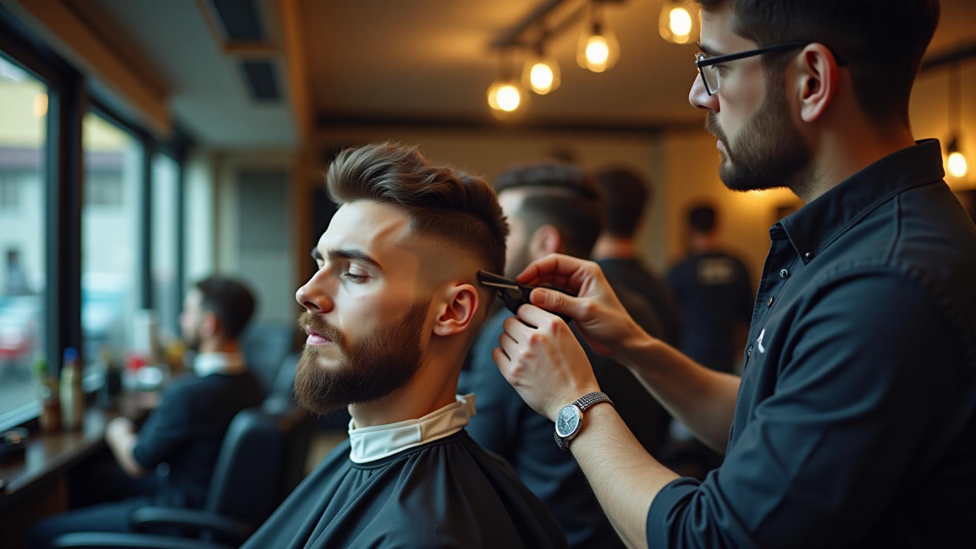 Barbeiro profissional atendendo cliente